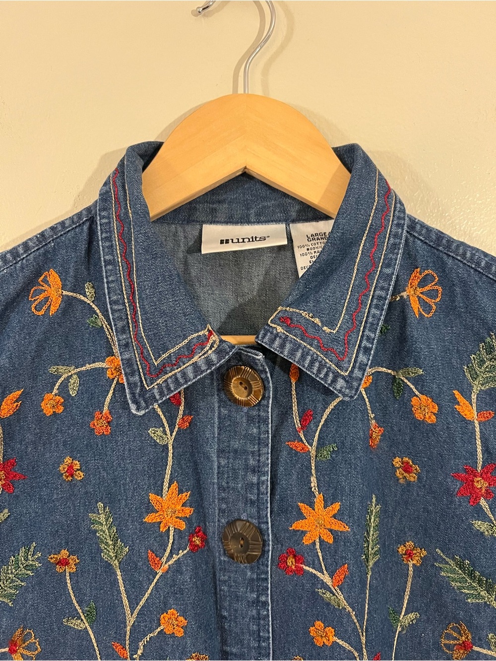 Vintage 90’s floral embroidered denim button up vest Cottagecore western boho - Picture 4 of 5
